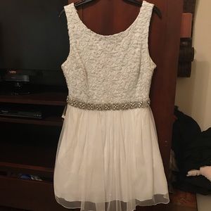 Worn once - white lace/tulle strapless mini dress